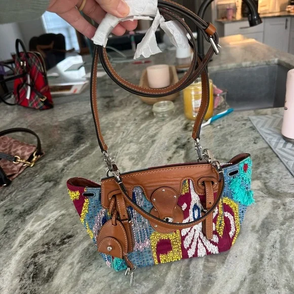 Ralph Lauren MINI SOFT RICKY EMBELLISHED TOP HANDLE BAG IN NAVY MULTI NWT - Picture 5 of 10